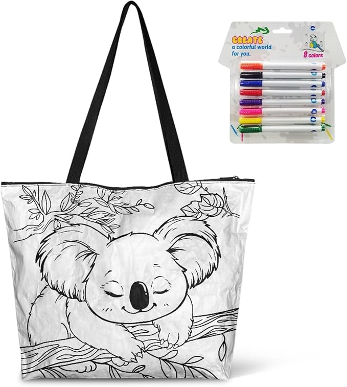 Cartoon Animal Printed DIY Coloring Tote Bag Waterproof Paper Handbags for Women Large Travel Shoulder Bags Purses