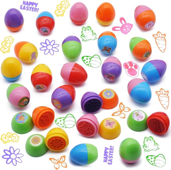 JOYIN 24Pcs Easter Egg Stampers Toys for Easter Eggs Hunt Game, Basket Stuffers Fillers, Stamps Gifts, Kids Party Favor, Classroom Prize Supplies