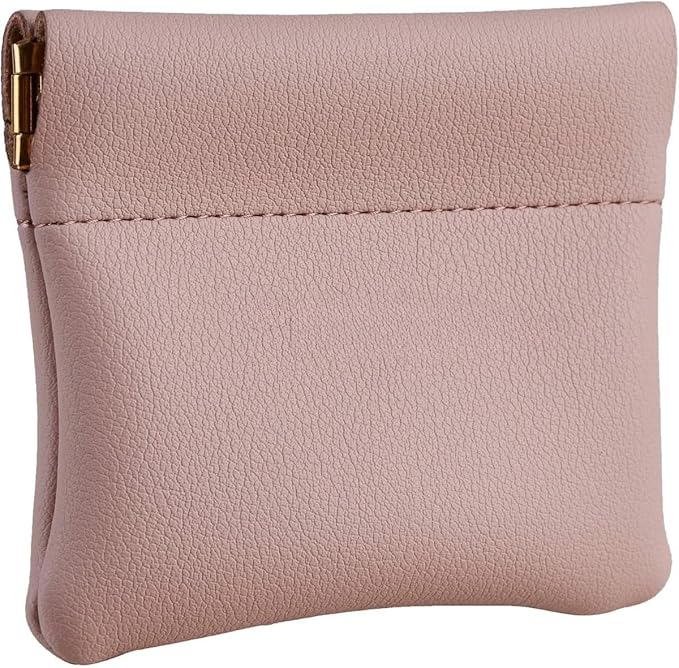 Squeeze Coin Purse Genuine Leather Wallet Compact Change Holder Travel Pouch for Women Gift Box (Pink)