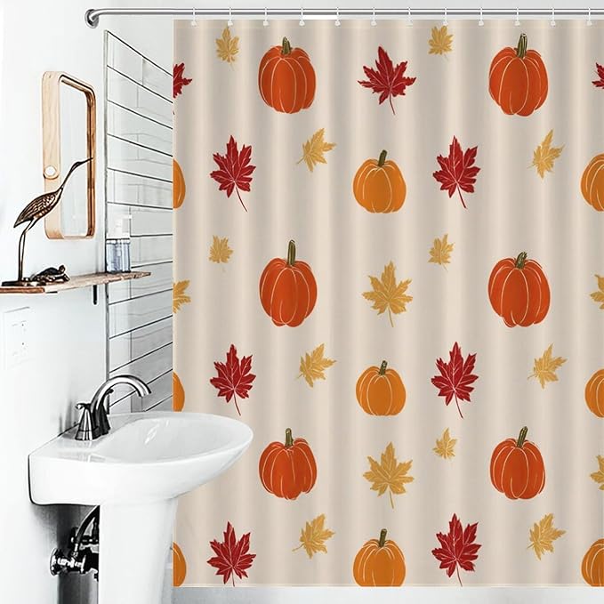 Fall Thanksgiving Pumpkin Shower Curtain Waterproof Washable Fabric Bathroom Shower Curtains for Bathroom Decorations Home Indoor Decor 53x72Inch