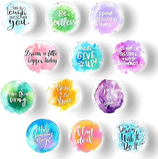 12Pcs Glass Refrigerator Magnets - Fridge Magnets Decoration for Classroom, Locker, Office Whiteboards, Cabinet, Dishwasher and Magnetic Surfaces (Inspirational Quote)