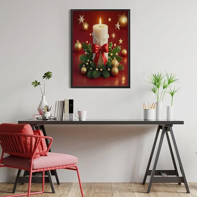Jigsaw Puzzles for Adults 500 Piece - Christmas Atmosphere Candle Light，Merry Christmas Themed Wooden Puzzles，Family Puzzles，Funny Puzzles，Stress Relief Games，Puzzle Games