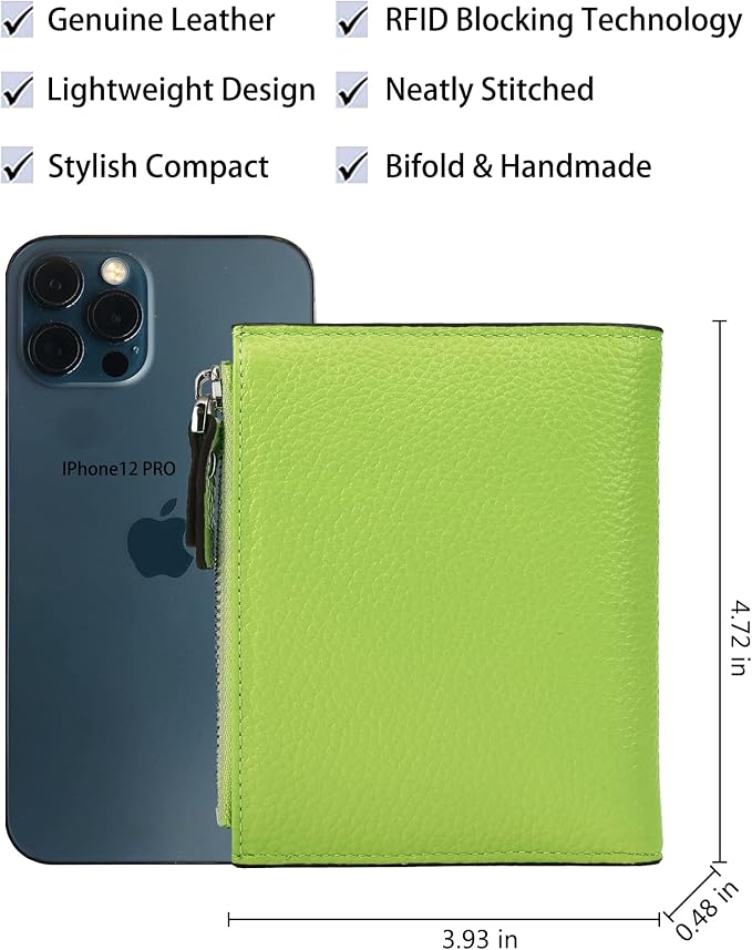 AINIMOER Women's RFID Blocking Leather Small Compact Bi-fold Zipper Pocket Wallet Card Case Purse with id Window