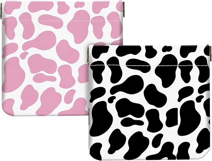 2Pcs PU Leather Small Squeeze Coin Purse Pouch Mini coin Bag Unique And Cute Wallet Cosmetic Bags Change Bag For Women Girls Men Black and pink pattern