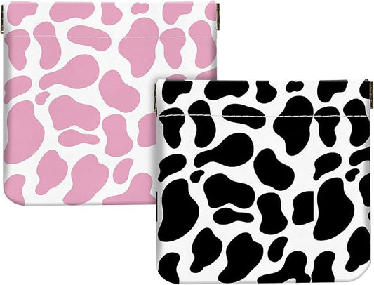 2Pcs PU Leather Small Squeeze Coin Purse Pouch Mini coin Bag Unique And Cute Wallet Cosmetic Bags Change Bag For Women Girls Men Black and pink pattern