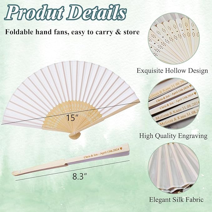 200 Set Personalized Cream Wedding Fans for Guests Bulk, Custom Engraved Summer Wedding Fans, Silk Hand Fans Handheld Folded Fan Baby Shower Favors for Bridal Bridesmaid Gift Church Dancing Party