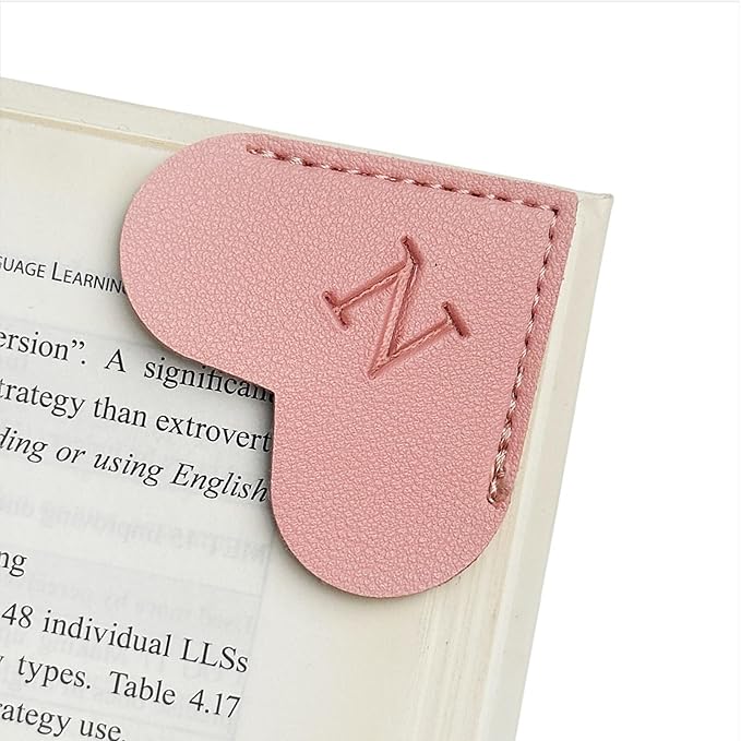 MOTEERLLU Personalized Leather Heart Bookmark with Initial, Cute Letters Custom Corner Book Mark for Reading Women, Teacher, Student, Book Lovers Gifts, Book Accessories (Pink, N)