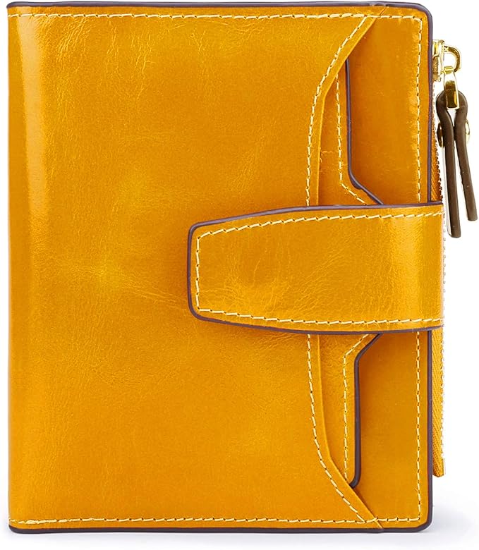 AINIMOER Women's RFID Blocking Leather Small Compact Bi-fold Zipper Pocket Wallet Card Case Purse with id Window