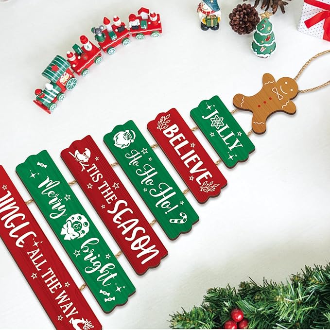 CHDITB Christmas Wall Decor,Santa Claus Wooden Hanging Sign, Tgingerbread Man Wood Sign, Winter Welcome Xmas Door Sign, Merry Christmas Wall Door Sign,Christmas Sign for Wall Door Hanger Winter Decor
