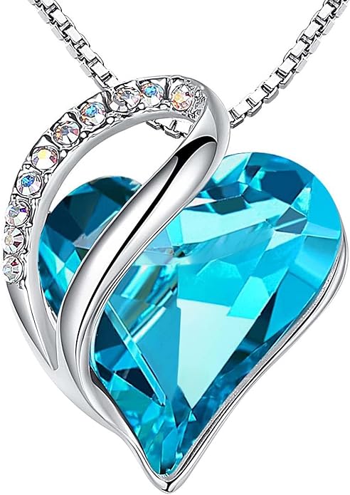 Leafael Valentine's Day Gift Necklaces for Women, Infinity Love Birthstone Heart Crystal Pendant, Birthday Anniversary Jewelry for Wife, Mom, and Her, Silver Plated, 18" + 2" Adjustable Chain