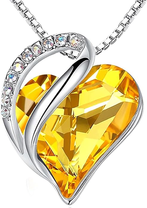 Leafael Valentine's Day Gift Necklaces for Women, Infinity Love Birthstone Heart Crystal Pendant, Birthday Anniversary Jewelry for Wife, Mom, and Her, Silver Plated, 18" + 2" Adjustable Chain