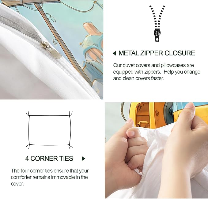 Cartoon Excavator Bedding Set California King Kids Construction Vehicle Duvet Cover Engineering Vehicle Comforter Cover Construction Machinery Bedding Set with Pillowcases for Bedroom