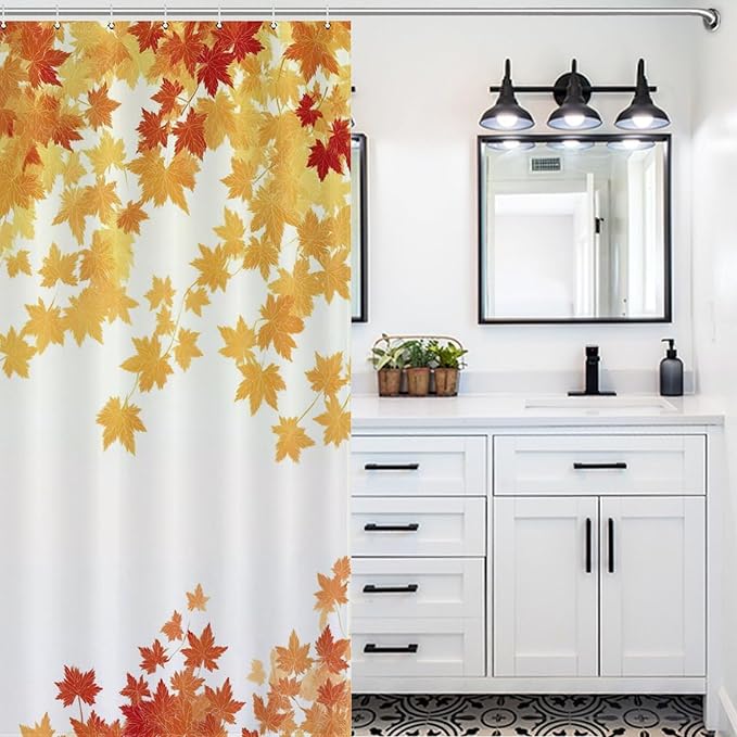 Fall Maple Shower Curtain Leaves Autumn Natural Scenery Havest Famhouse Waterproof Washable Fabric Bathroom Shower Curtains for Bathroom Decorations Home Indoor Decor 56x72Inch