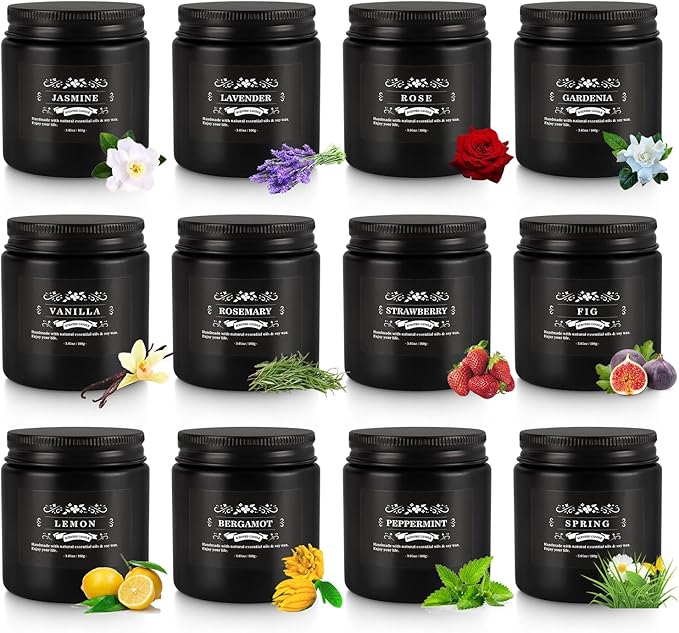 Scented Candles Gifts Set 12 Pack Soy Wax Travel Tin Jar Candles for Home 3.05 OZ for Mom for Christmas, Birthday, Thanksgiving, Mother's Day(Black)