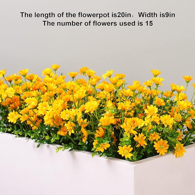 alyptus Fake Flowers Yellow Flowers for Spring Summer Decor - 8 Bundles Outdoor Christmas Flowers UV Resistant Artificial Flower for Home Garden Window Decor