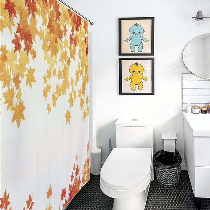 Fall Maple Shower Curtain Leaves Autumn Natural Scenery Havest Famhouse Waterproof Washable Fabric Bathroom Shower Curtains for Bathroom Decorations Home Indoor Decor 53x72Inch