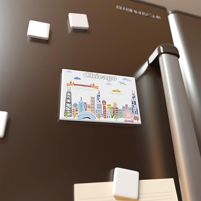 City Themed Artwork Magnet Collection by Beary Blu - Designed in The USA, Collectible Souvenirs Gifts 2.5" x 3.5" (Chicago)