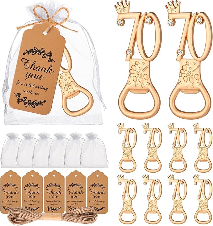 50Pcs 70th Birthday Bottle Opener Set, 70th Golden Bottle Openers Birthday Personalized Party Favors 70th Wedding Anniversaries Souvenirs Favors for Guests Gifts Decorations（70th）