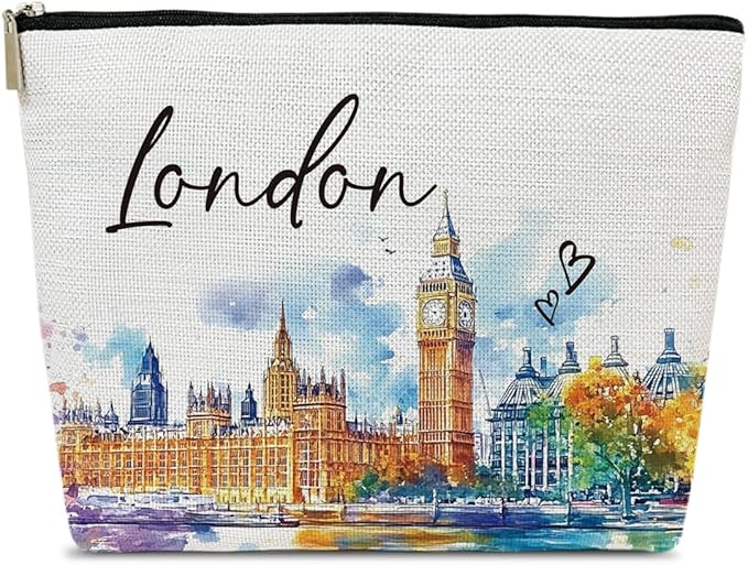 London Travel Gifts Makeup Bag, City Travel Watercolor Cosmetic Bag for Purse, London Souvenir Bags, Trip Favors for Traveller Lovers, City Themed Organizer