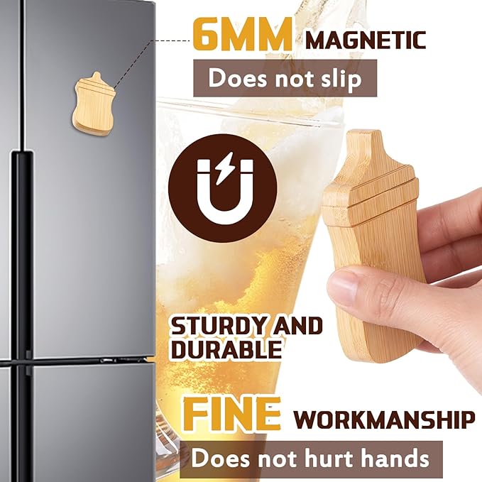 Vesici 24 Pcs Magnetic Bottle Opener 2.5in DIY Bamboo Baby Bottle Shape Beer Openers Wooden Fridge Magnet Refrigerator Sticker Gift for Beer Lover Wedding Guest Kitchens Bars Parties