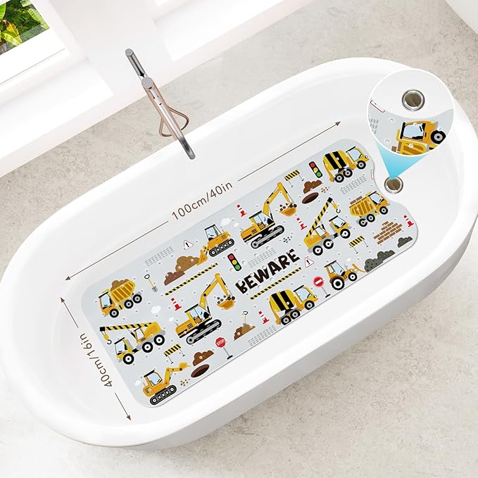 SHUCHING Baby Bath Mat for Tub Non Slip-40 X 16 Inch, Extra Long Kids Bathtub Mat Mold Free, Bathtub Shower Mat Anti Slip for Bathroom, Machine Washable, Vehicle