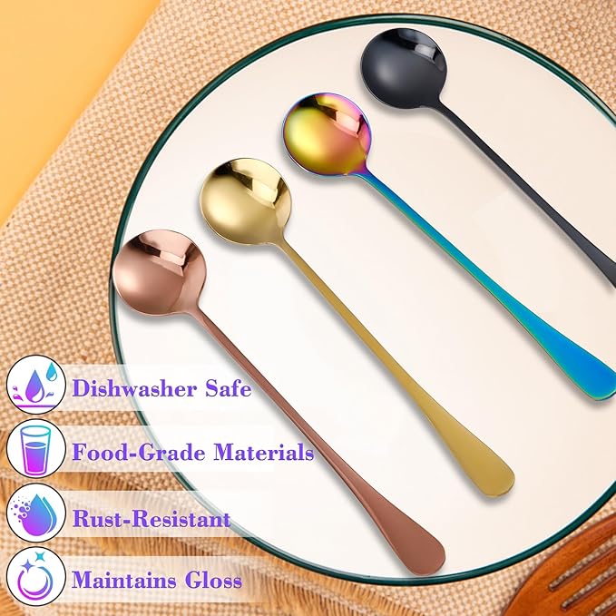 8 Pieces Iced Tea Spoons, 7.3 Inch Long Handle Ice Cream Spoon, Stainless Steel Cocktail Stirring Spoons, Mixing Spoon for Cocktail Stirring Coffee Milkshake Ice Cream