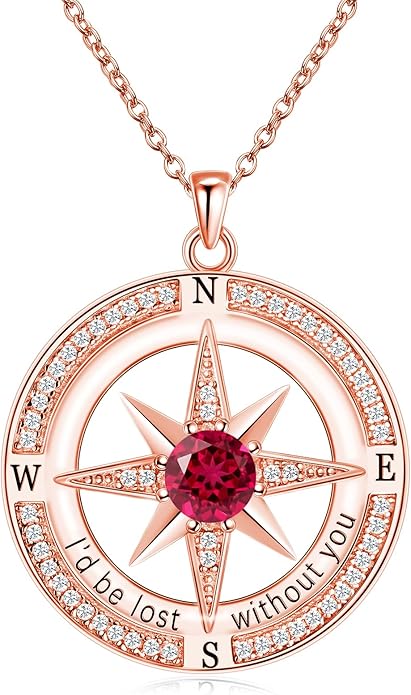 S925 Necklace Birthstone Compass Gift for Women Jewelry Sterling Silver Necklace for Wife Wedding Anniversary Girlfriend Birthday Gifts for Her Valentines Day Mom Mothers Day