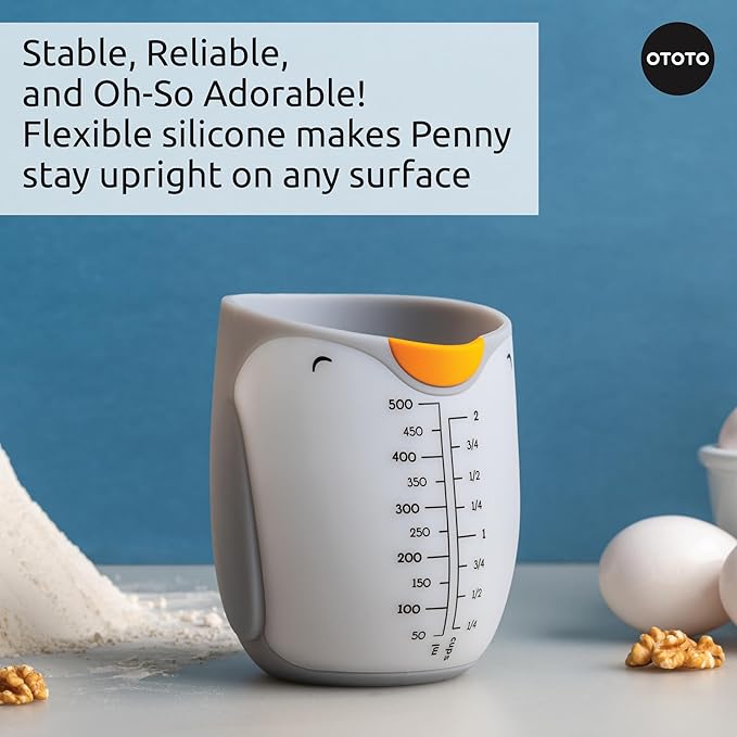 OTOTO Penny Penguin Silicone Measuring Cups for Cooking - 500ml Cute Measuring Cups for Baking, BPA-Free, Microwave Safe, Penguin Gifts, Cute Kitchen Accessories, Funny White Elephant Gifts