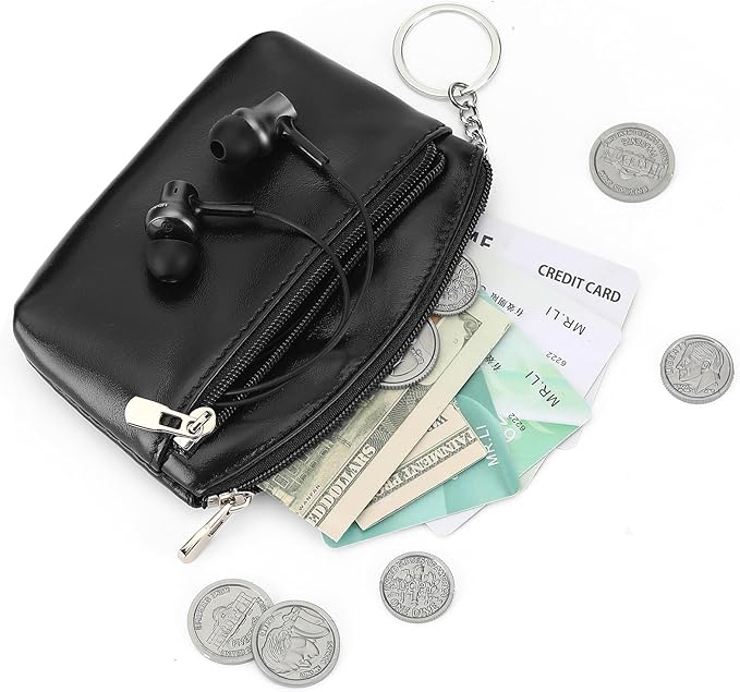 SENDEFN Genuine Leather Small Coin Purse Pouch Change Holder Wallet for Women With KeyChain