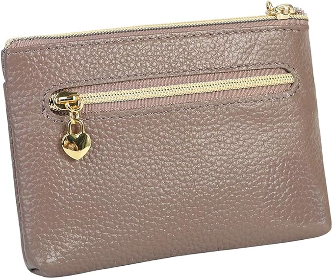 Women's Genuine Leather Coin Purse Zipper Pocket Size Pouch Change Wallet, Grey Purple