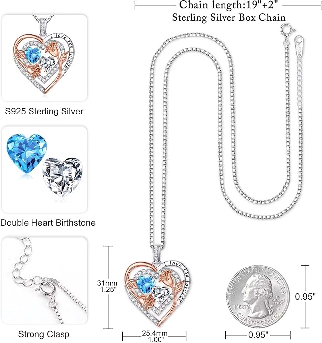 Iefil Valentines Day Gifts for Her - Sterling Silver Birthstone Necklace Anniversary Birthday Gifts for Her Wife Mom Daughter