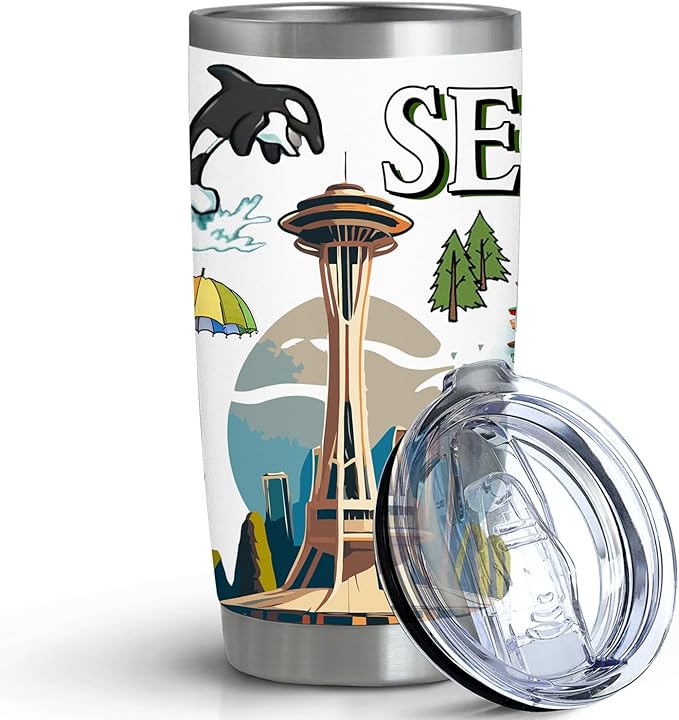 City Tumbler for City Lover,20oz Double Wall Vacuum Insulated Stainless Steel Coffee Cups (Seattle)