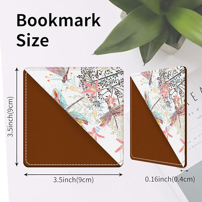Cute Leather Bookmarks, Fun Triangle Making Corner Bookmark, Book Accessories for Reading Book Lovers, Unbreakable Page Markers for Women Men Cute Colorful Dragonfly
