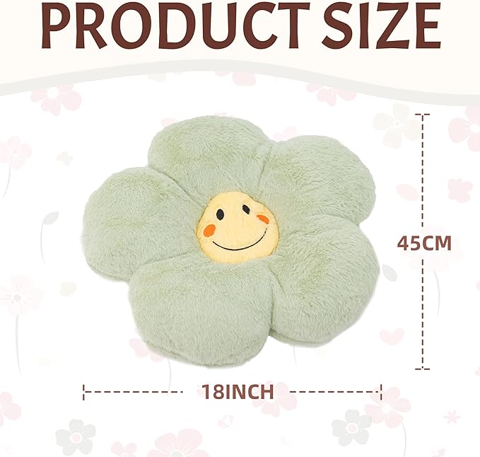 18” Green Flower Pillow Flower Shaped Throw Pillow Colorful Smile Daisy Flower Pillows Seating Cushions for Adults Kids Throw Pillows Couch Decor