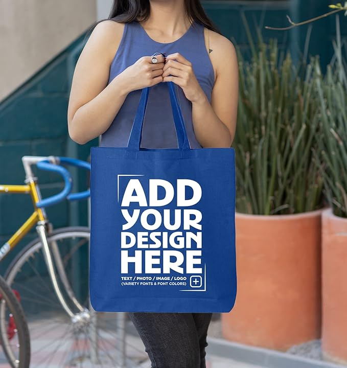 shop4ever Personalized Custom Design Your Own Eco Cotton Tote Reusable Shopping Bag Customizable Gift