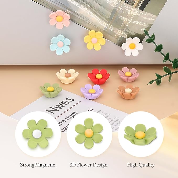 20 Pcs 3D Flower Fridge Magnets, 1 Inch Cute Fridge Magnets, Colorful Refrigerator Decorative Magnet for Whiteboard Locker Cabinet (Medium)