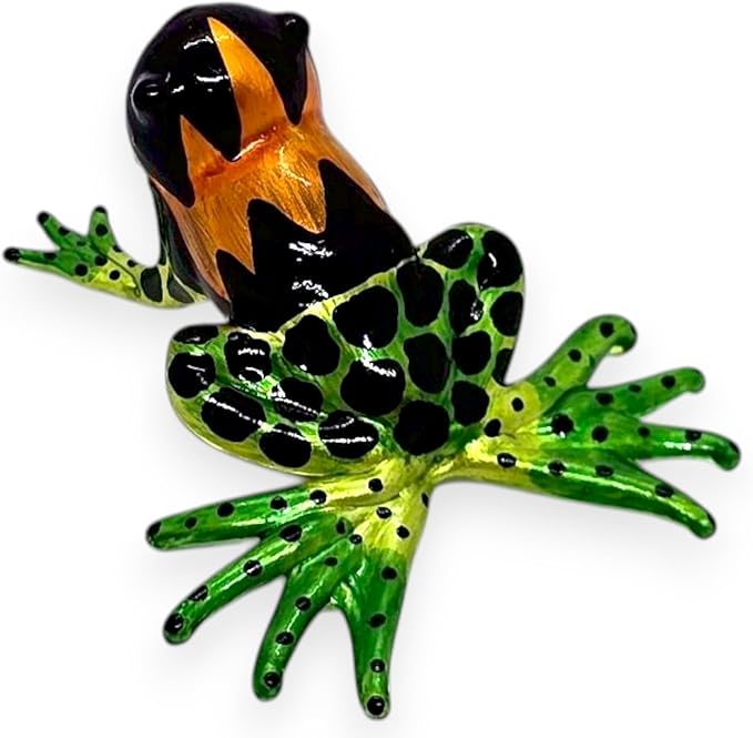 WitnyStore 2¼" Black Orange Green Frog Artistic Blown Glass Figurine Premium Hand-Blown Statue Tabletop Decoration Unique Collectible for Adult Collectors Handcrafted Elegant Home Room Decor