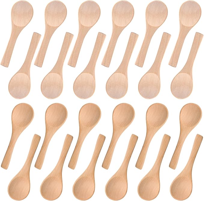 Boao 24 Pcs Small Wooden Spoons, 3.5'' L, Mini Wood Natural Tiny Spoons Wooden Little Teaspoons for Jars Sugar Creamer Honey Spices Salt Kitchen Supplies (Mix Color)
