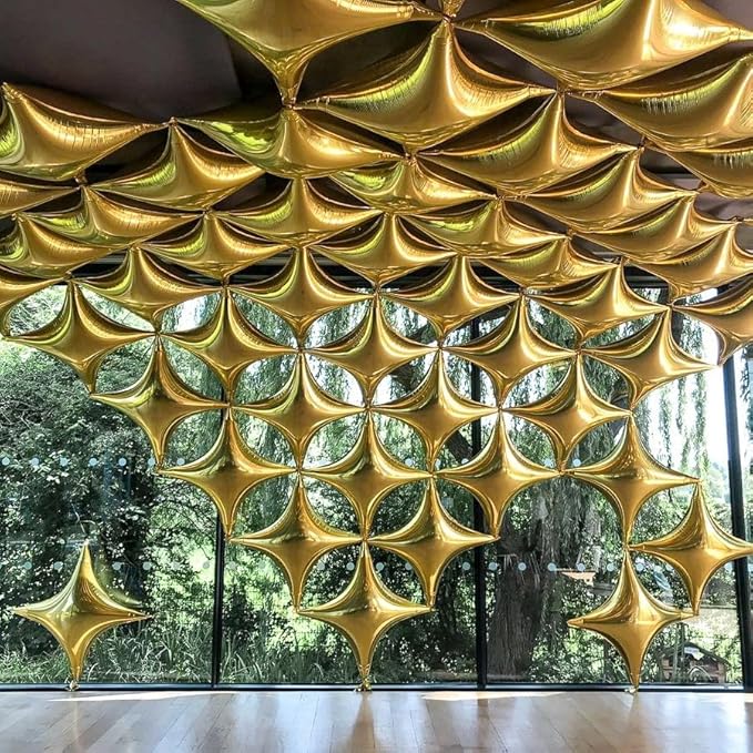 12PCS Gold Star Balloons, 24in 18in 10in Four Pointed Star Shaped Balloon Gold Foil Balloons for Graduation New Year Birthday Retirement Party Decorations