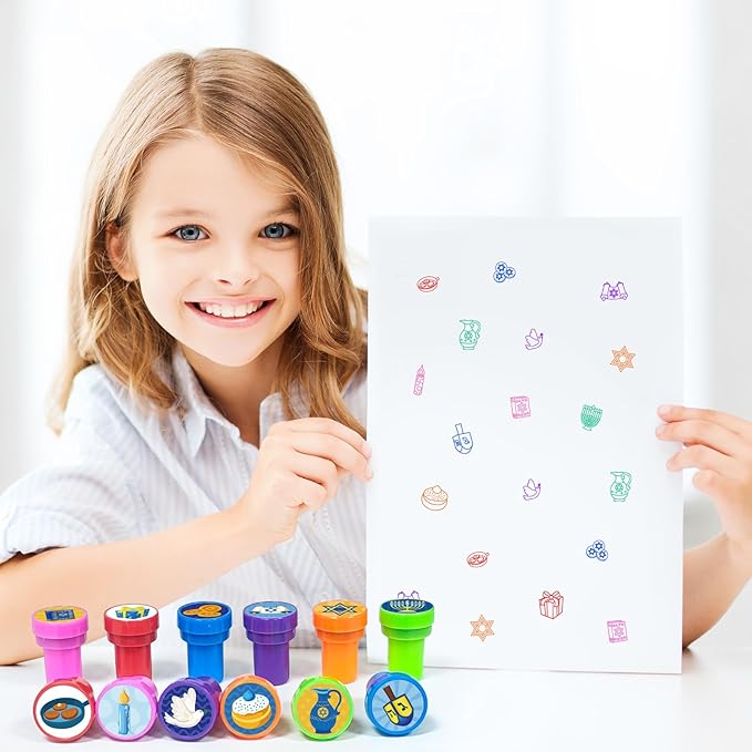 Cinrobiye 24Pcs Hanukkah Party Stampers for Boys Girls, Jewish Holiday Party Favors, Festival of Lights Goodie Bag Fillers, Classroom Rewards, Carnival Prizes, Pinata Stuffers for Chanukah Party Gifts