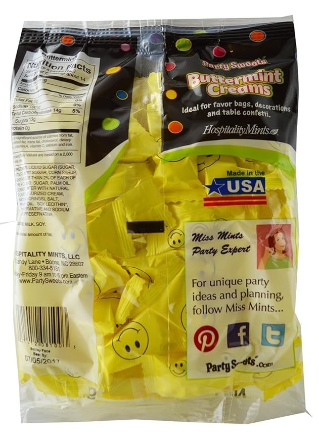 Party Sweets Smiley Face Buttermints by Hospitality Mints, Appx 300 mints, 7-Ounce Bags (Pack of 6)