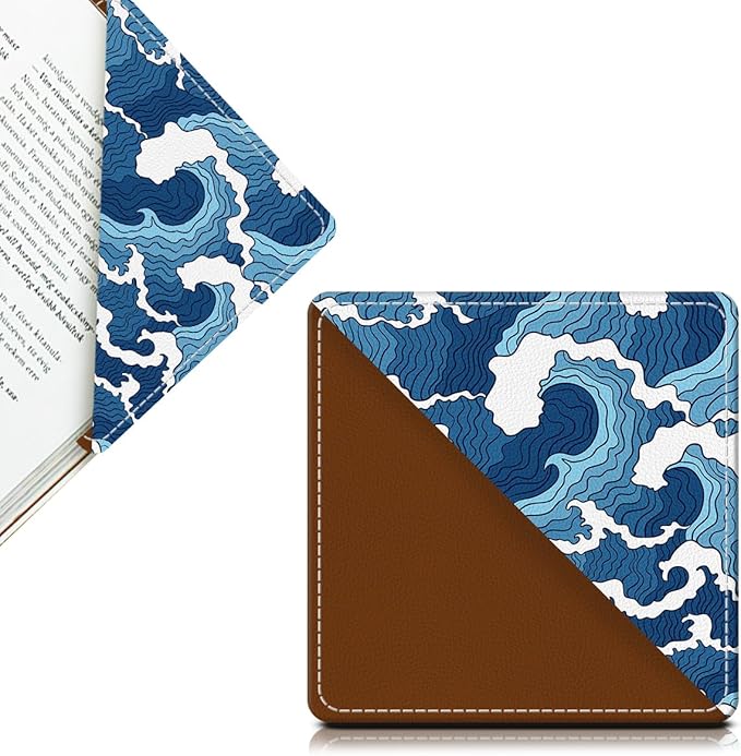 Cute Leather Bookmarks, Fun Triangle Making Corner Bookmark, Book Accessories for Reading Book Lovers, Unbreakable Page Markers for Women Men Cute Blue Sea