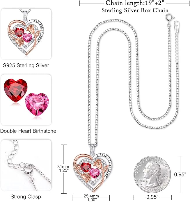 Iefil Valentines Day Gifts for Her - Sterling Silver Birthstone Necklace Anniversary Birthday Gifts for Her Wife Mom Daughter