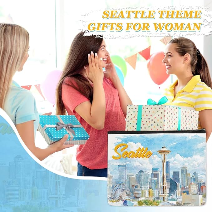 Seattle Makeup Bag Gifts - Seattle Souvenirs Essentials Cosmetic Bag, Travel Toiletry Organizer Zipper Pouch for Women Girls Friend Tourist, Vacation Birthday Gift