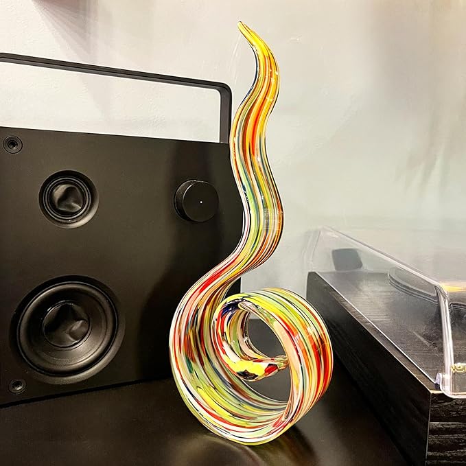 11.4" Tall Hand-Blown Glass Sculpture Murano-Style Sculpture Art Ornament Statue Figurines Home Decor Accent Piece Coastal Ocean Nautical Home Decor,Shelf,TV Stand,Tabletop Centerpieces,Wonderful Gift