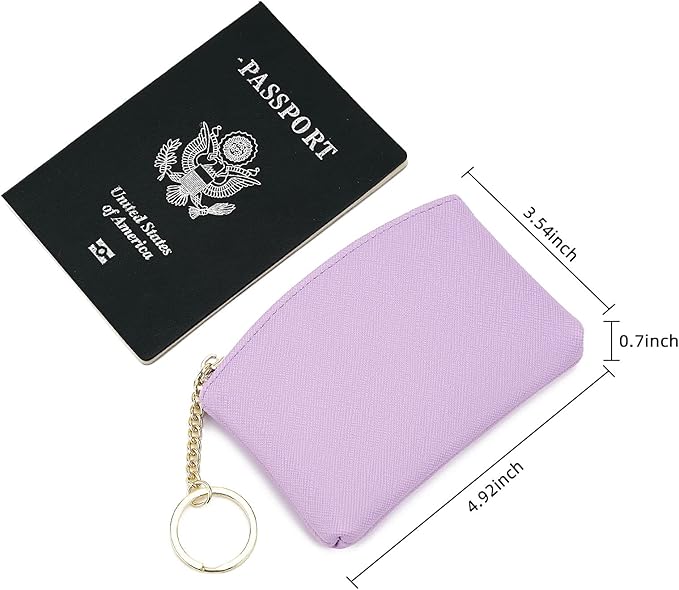 WOZEAH Artificial Leather Coin Purse Change Purse With Key Chain Ring Zipper For Men Women (Lilac)