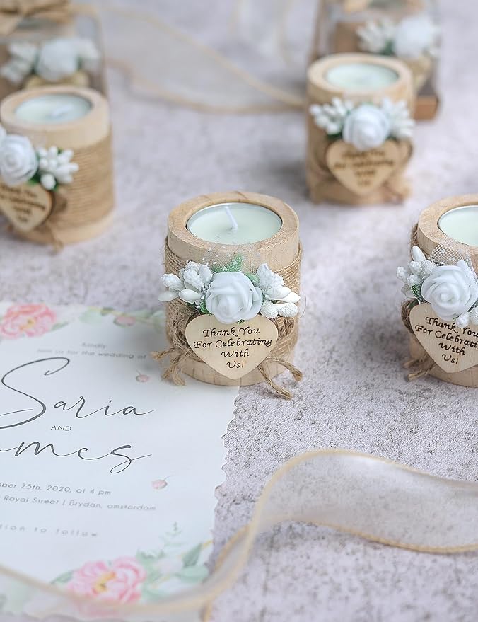 50 Piece Wooden Tealight Candle Holder Set, Wedding Party Favors for Guests, Thank You Favors, Guest Return Favors, Bridal Shower Favors for Guests, Baby Shower Favor for Guests.(Light brown 50 pcs)