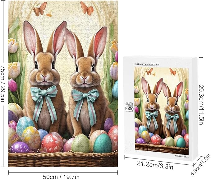 Wooden Puzzle - Easter Bunny and Eggs Jigsaw Puzzles，Wooden Puzzles for Adults 1000 Pieces Challenge Puzzles，Educational Games，Family Puzzles，Unique Gifts for Wall Art
