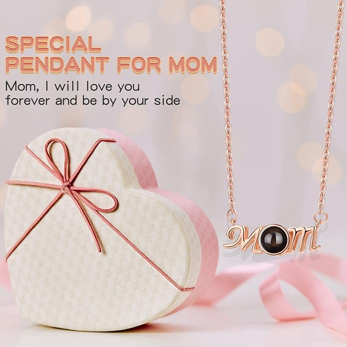 SUPHELPU Personalized Mother's Day Gifts for Mom From Daughter - Custom Photo Necklace With Picture Inside - Projection Necklace for Mom - Memorial Gift