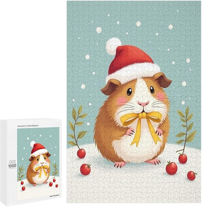 Wooden Puzzle - Hamster Christmas Hat Jigsaw Puzzles，Wooden Puzzles for Adults 1000 Pieces Challenge Puzzles，Educational Games，Family Puzzles，Unique Gifts for Wall Art